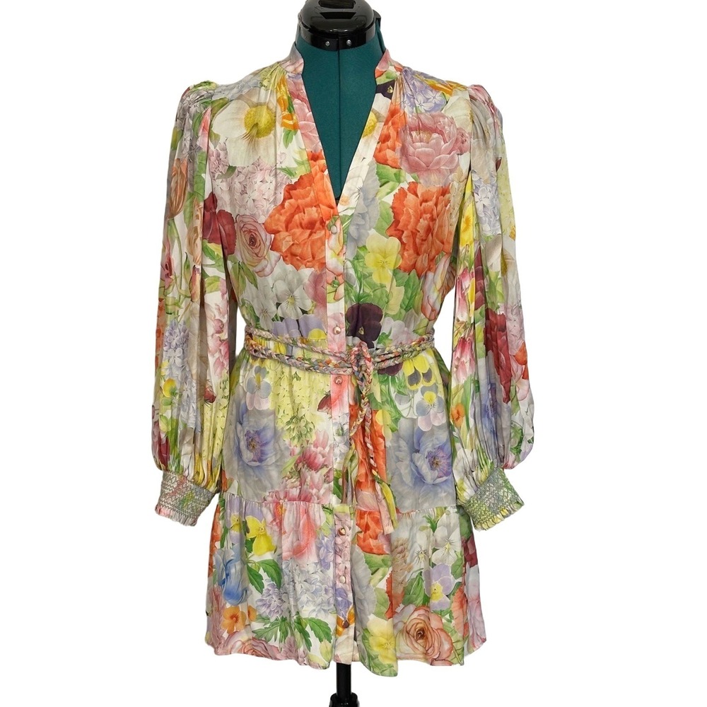 Alice + Olivia Antonette Long Sleeve Button Front Mini Dress Size 4 Dawn Floral